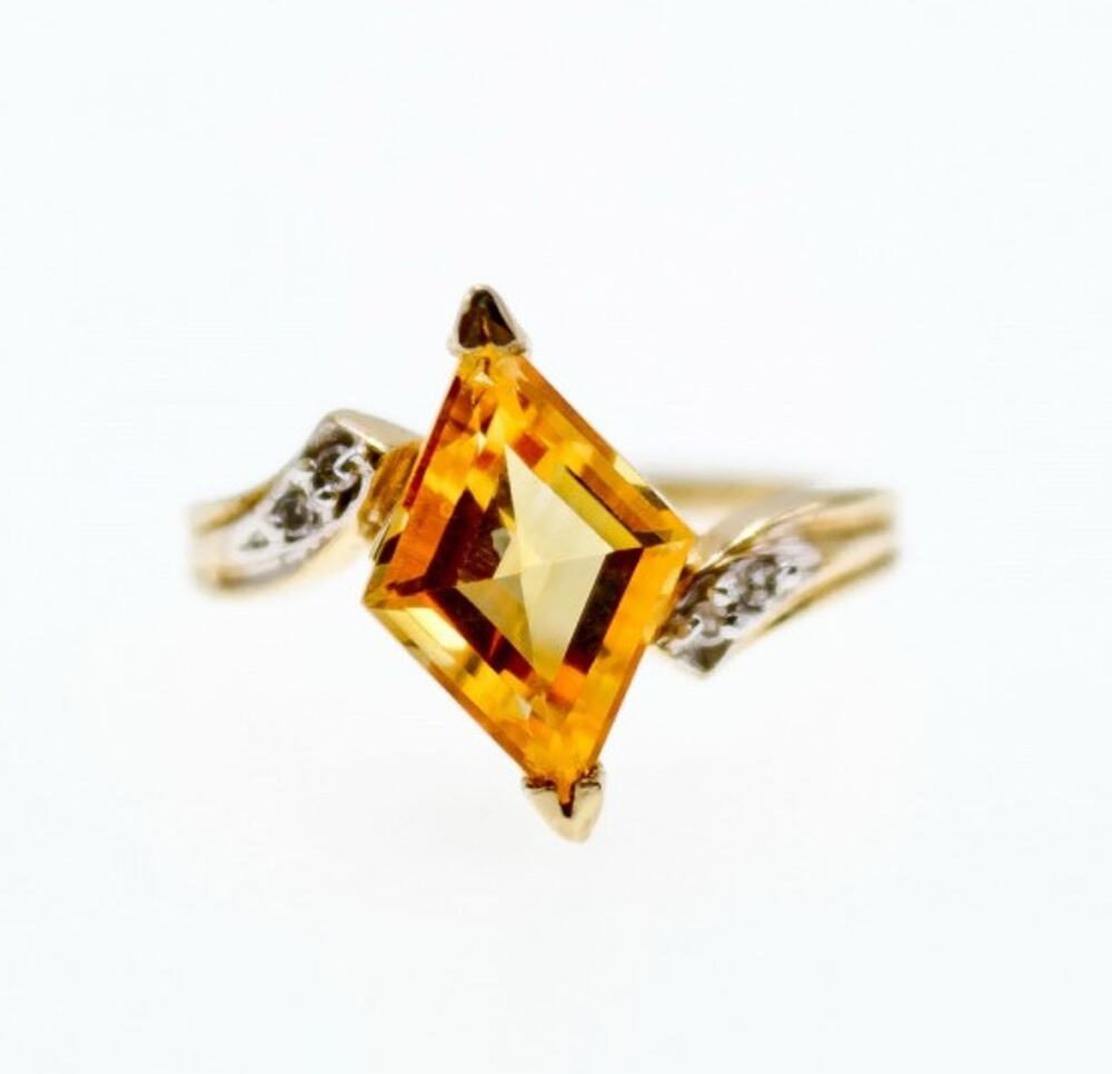 10K Yellow Gold Heliodor & Diamonds Ring Size 7